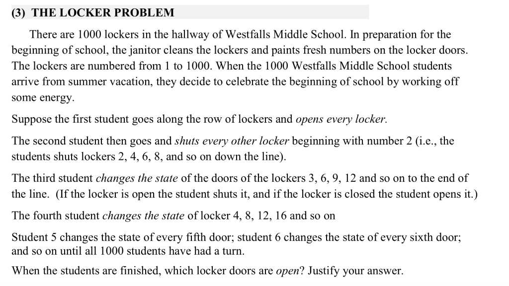 100 locker problem answer