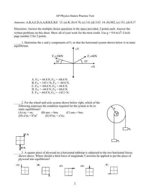 1998 ap physics c multiple choice answers