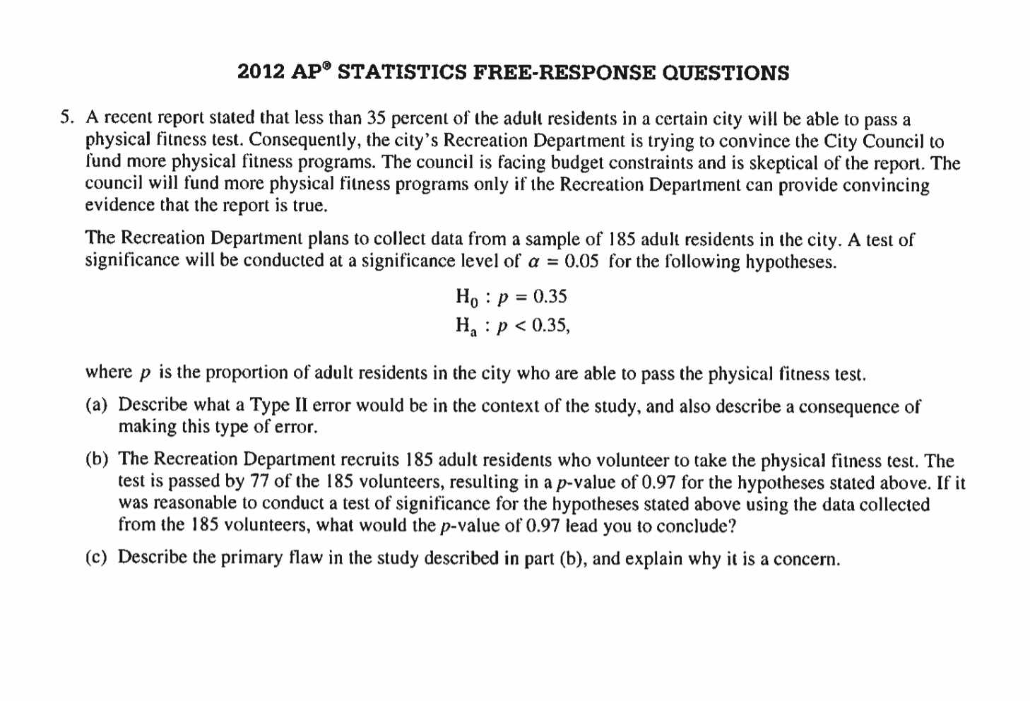 2012 ap stats free response answers