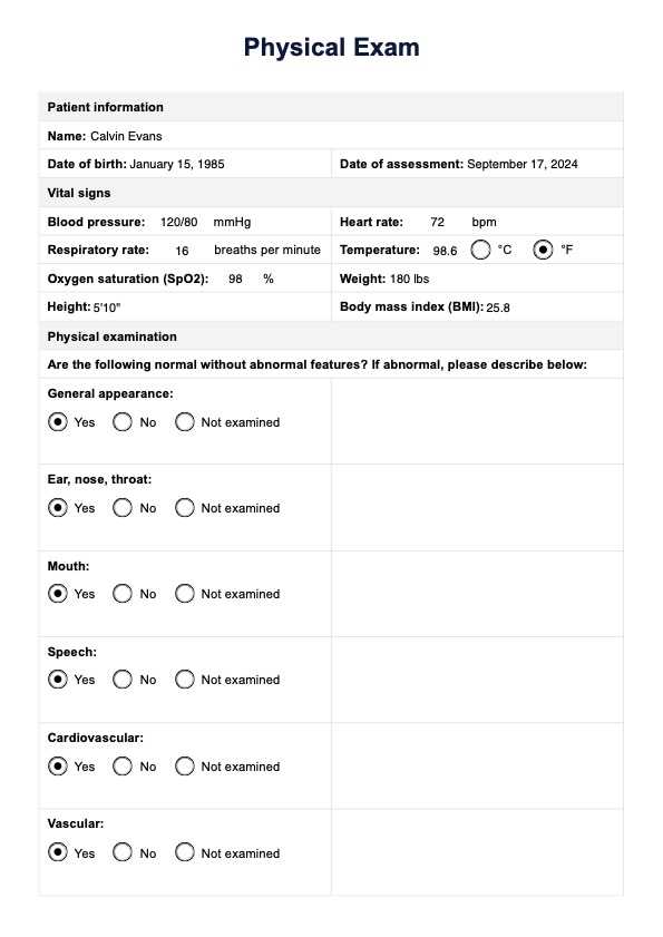 physical exam writeup