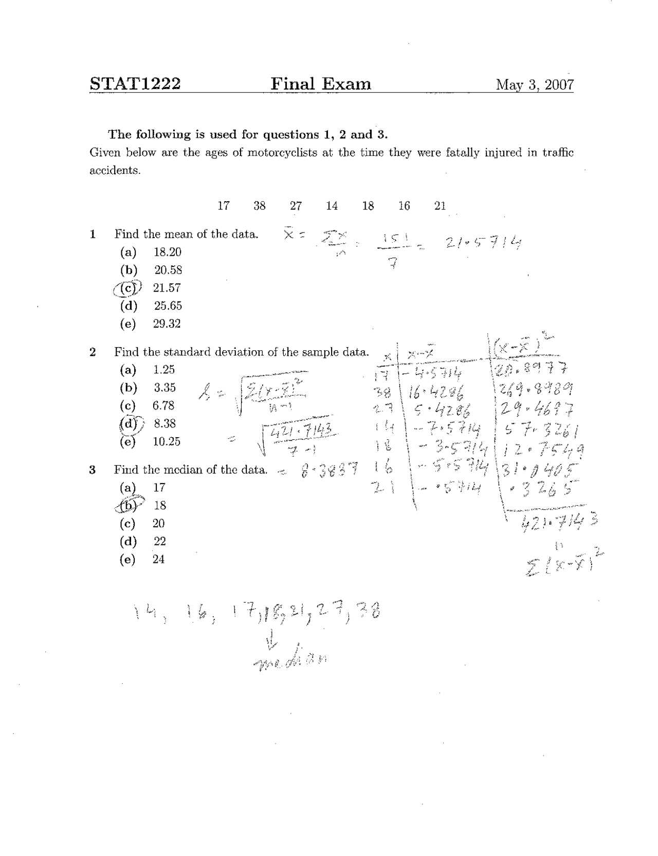 statistics exam 1 answers