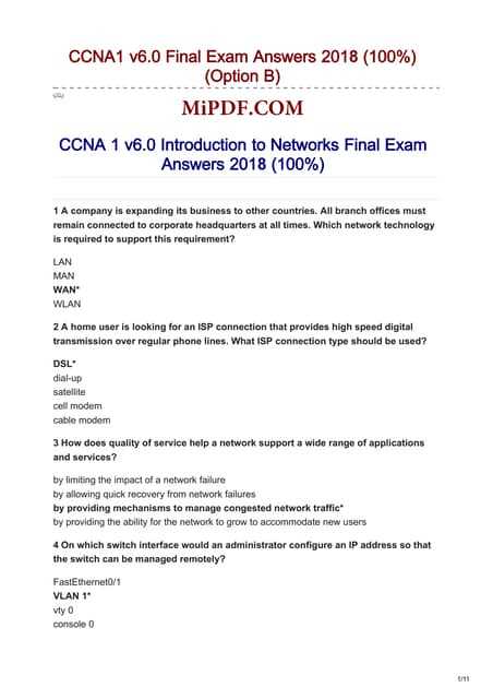 cisco exam 1 answers