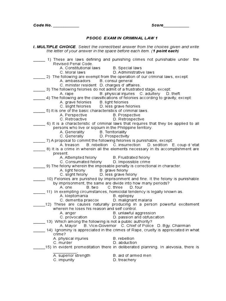 criminal law final exam answers