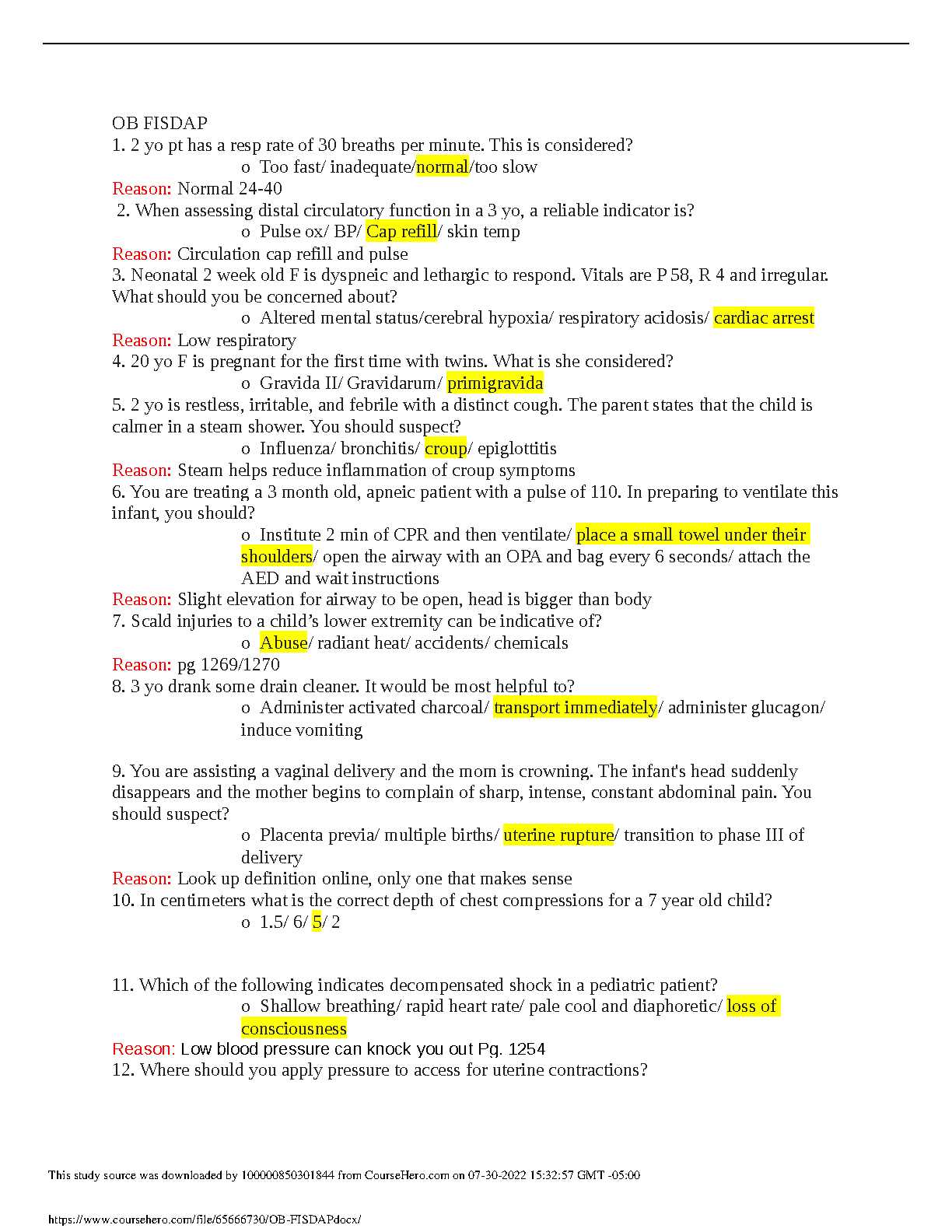 fisdap paramedic readiness exam 4 answers