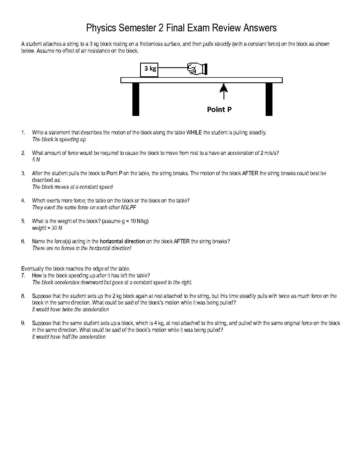 physics semester exam review answers