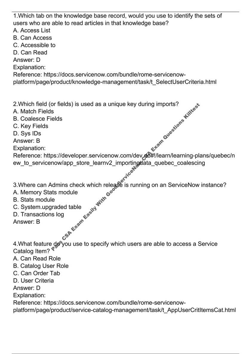 servicenow csa exam questions and answers