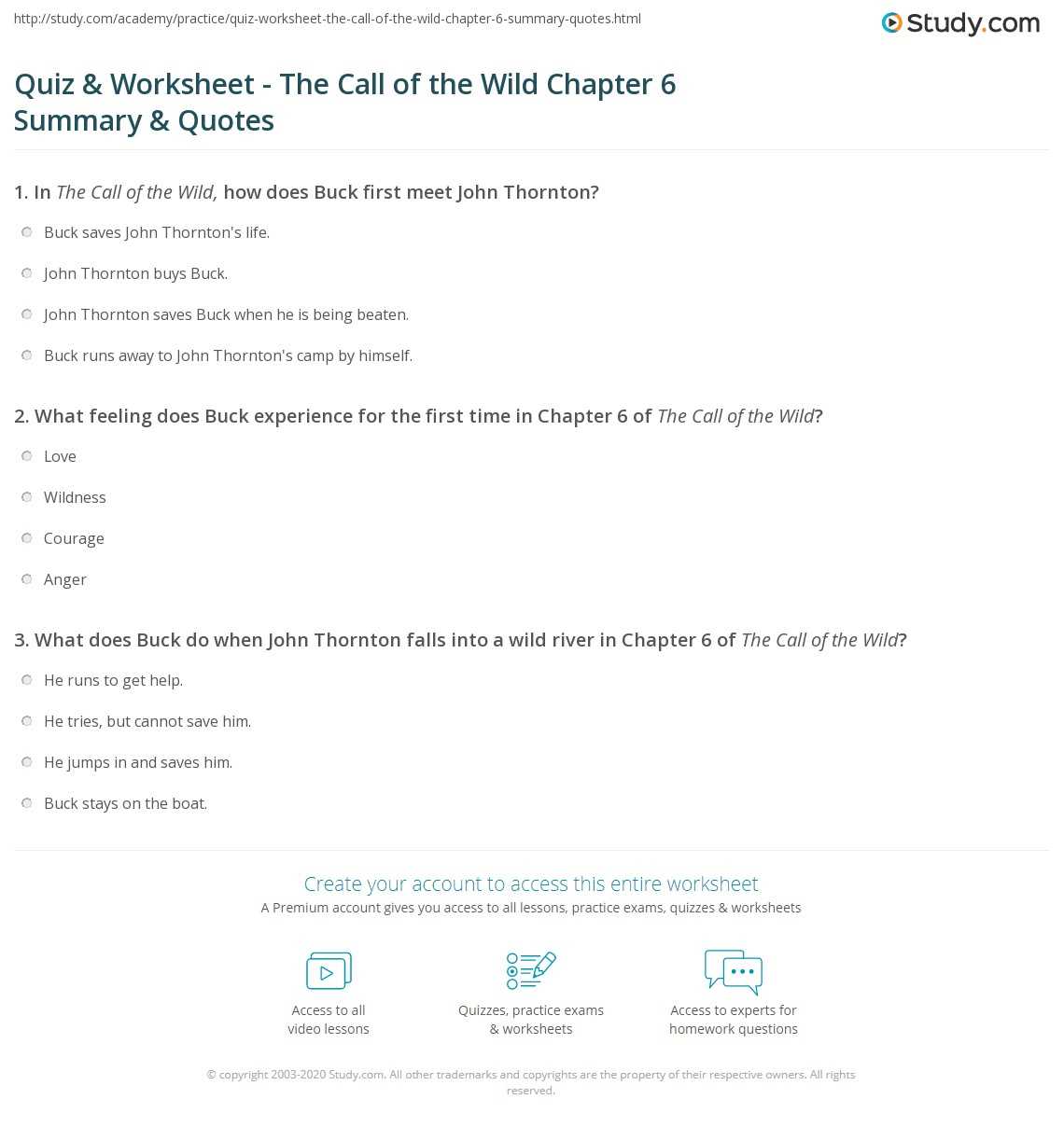 call of the wild study guide answers