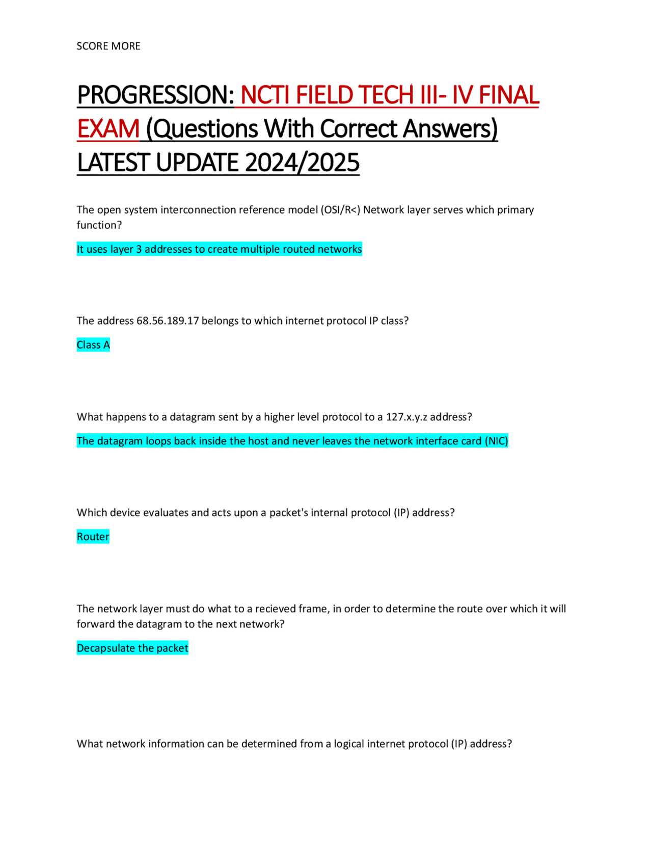 ncti field tech 3 4 final exam answers