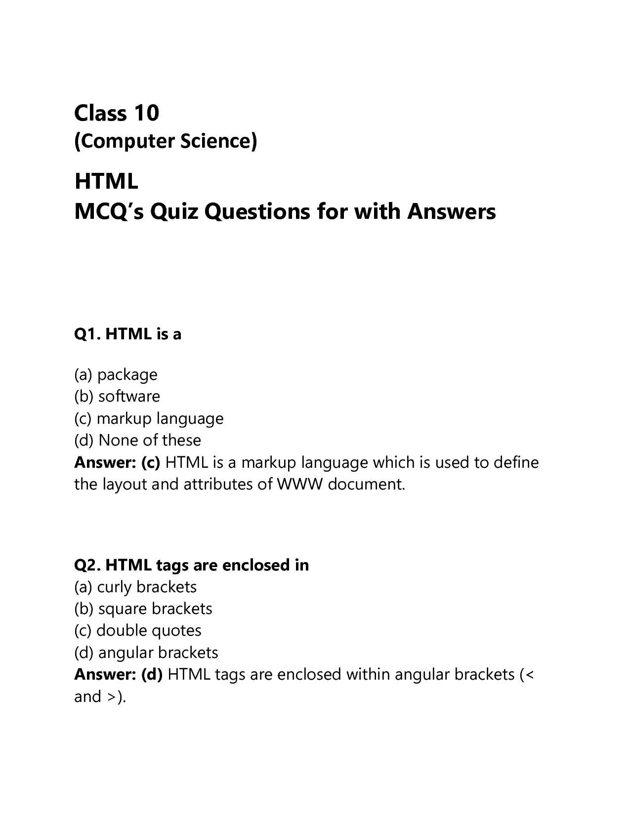 html exam questions and answers