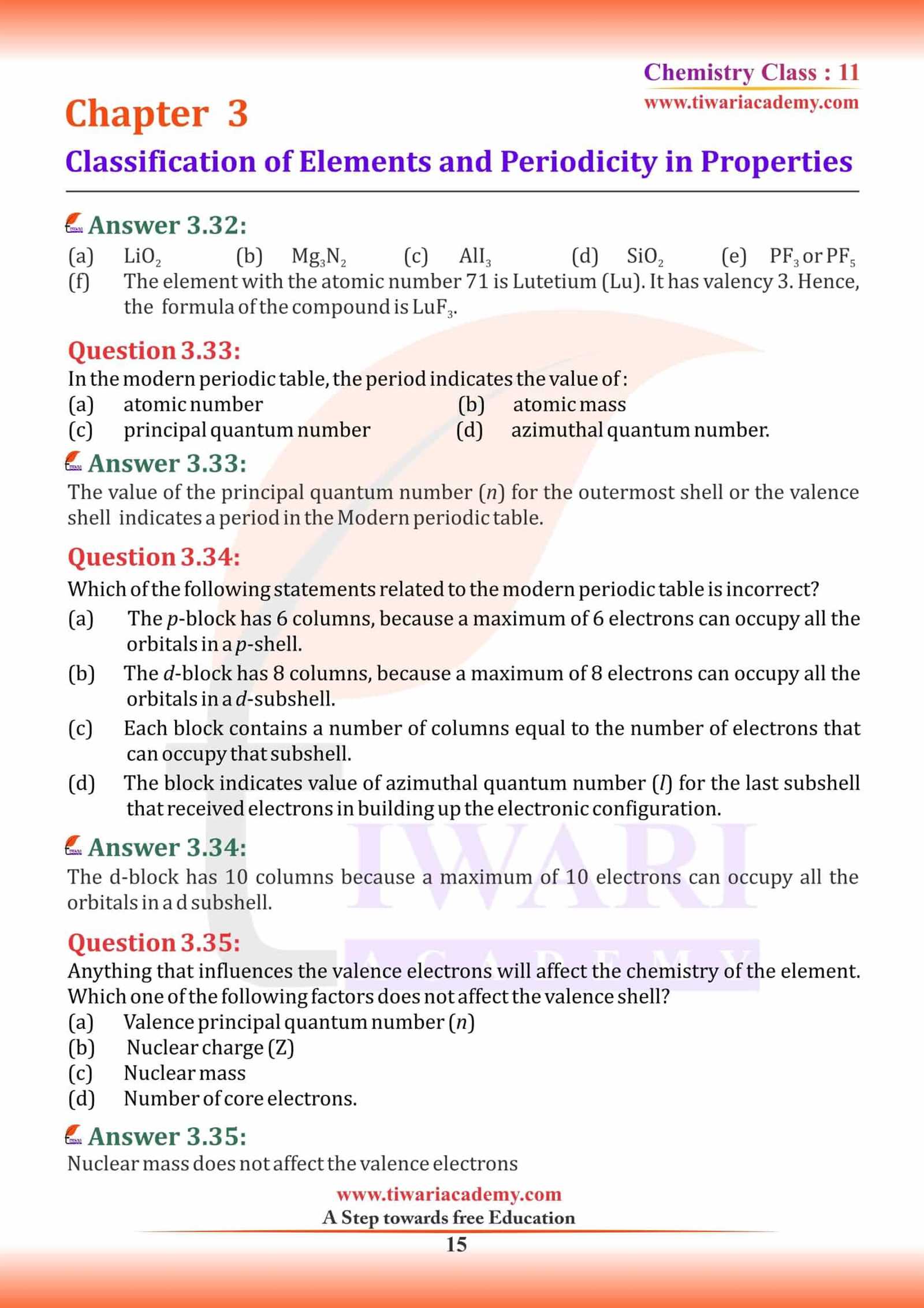 chemistry unit 3 test answers