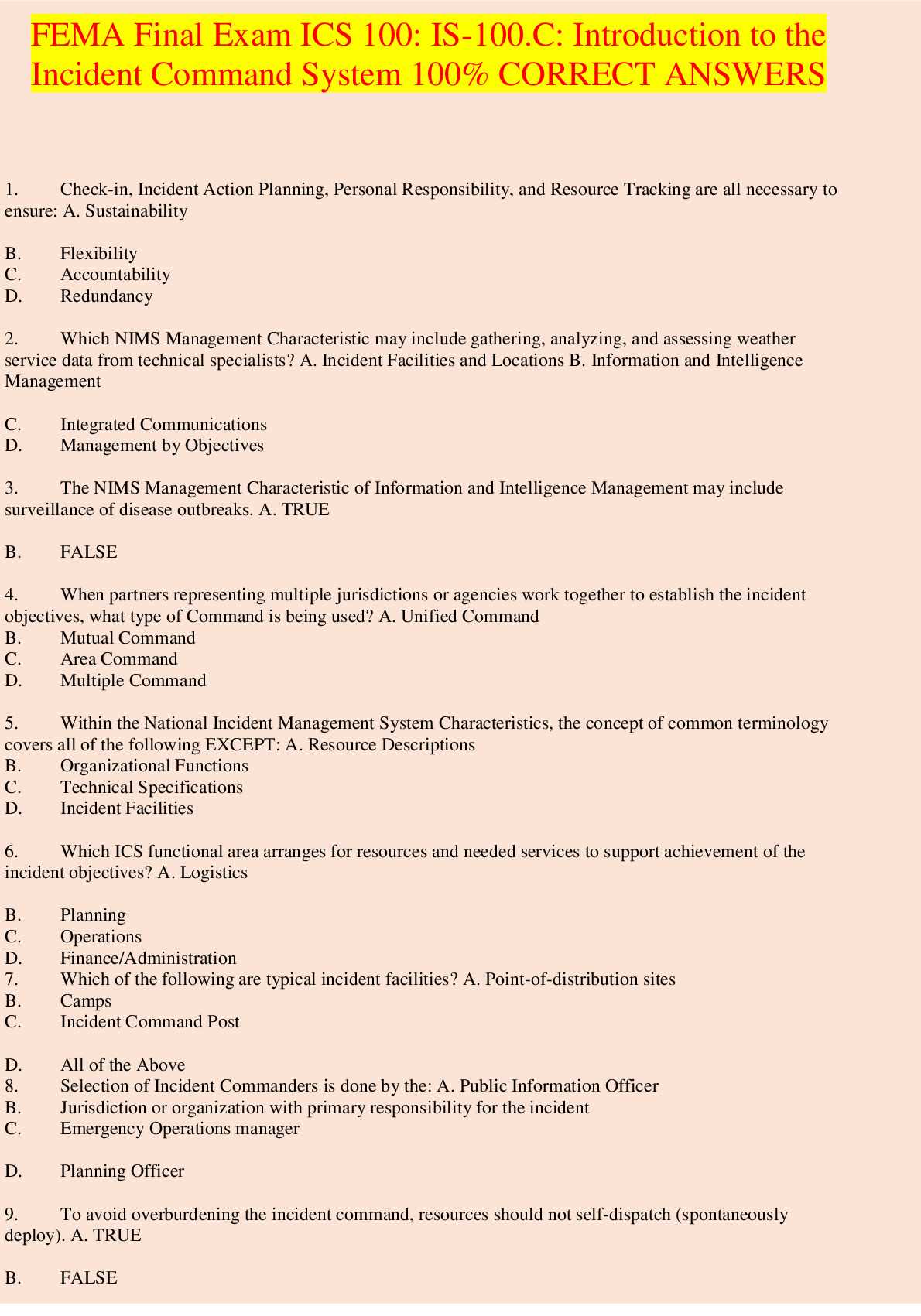 fema ics 100 c final exam answers