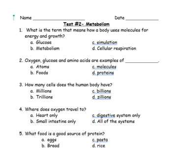 metabolism exam questions and answers