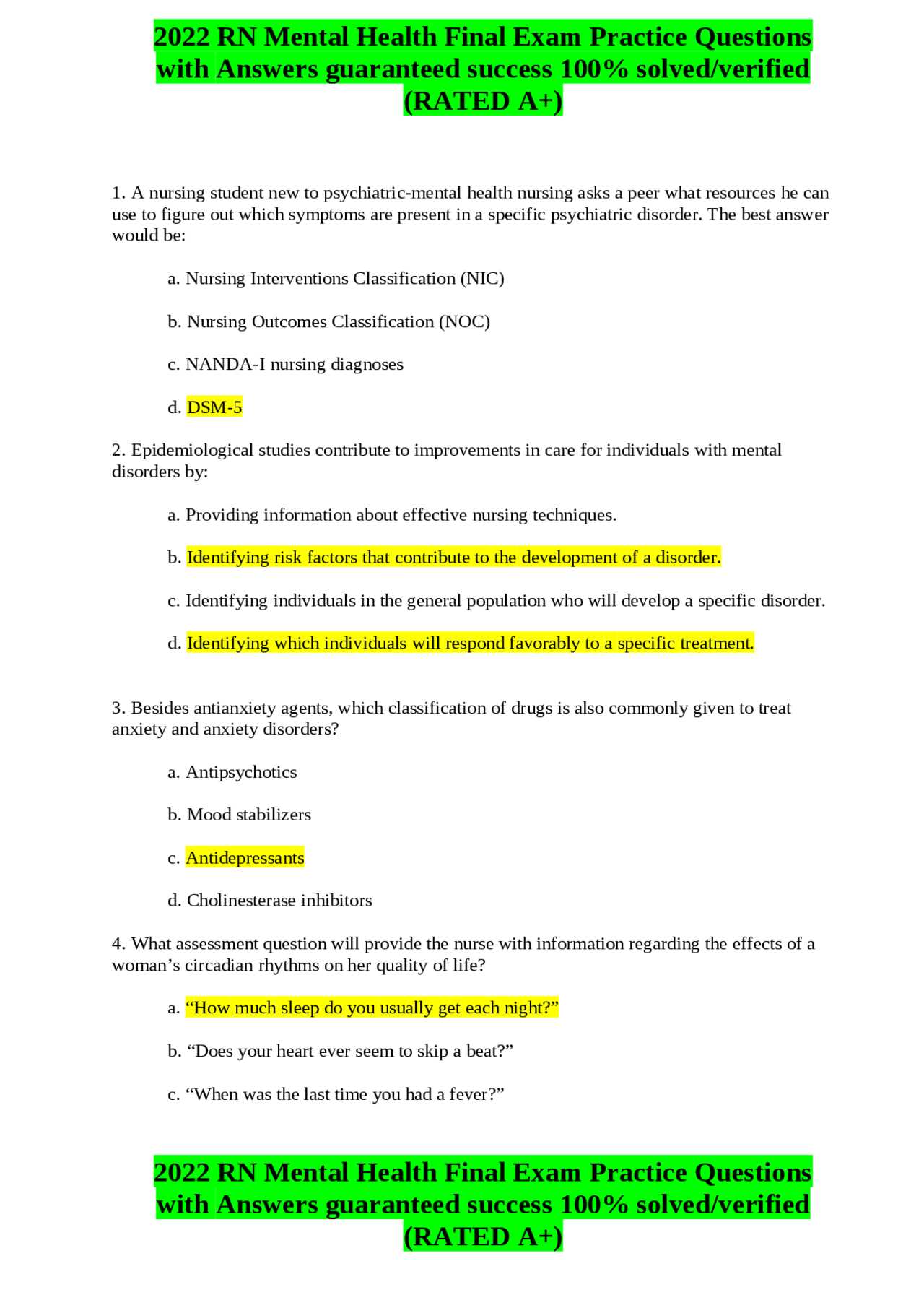 mental health c&p exam questions and answers