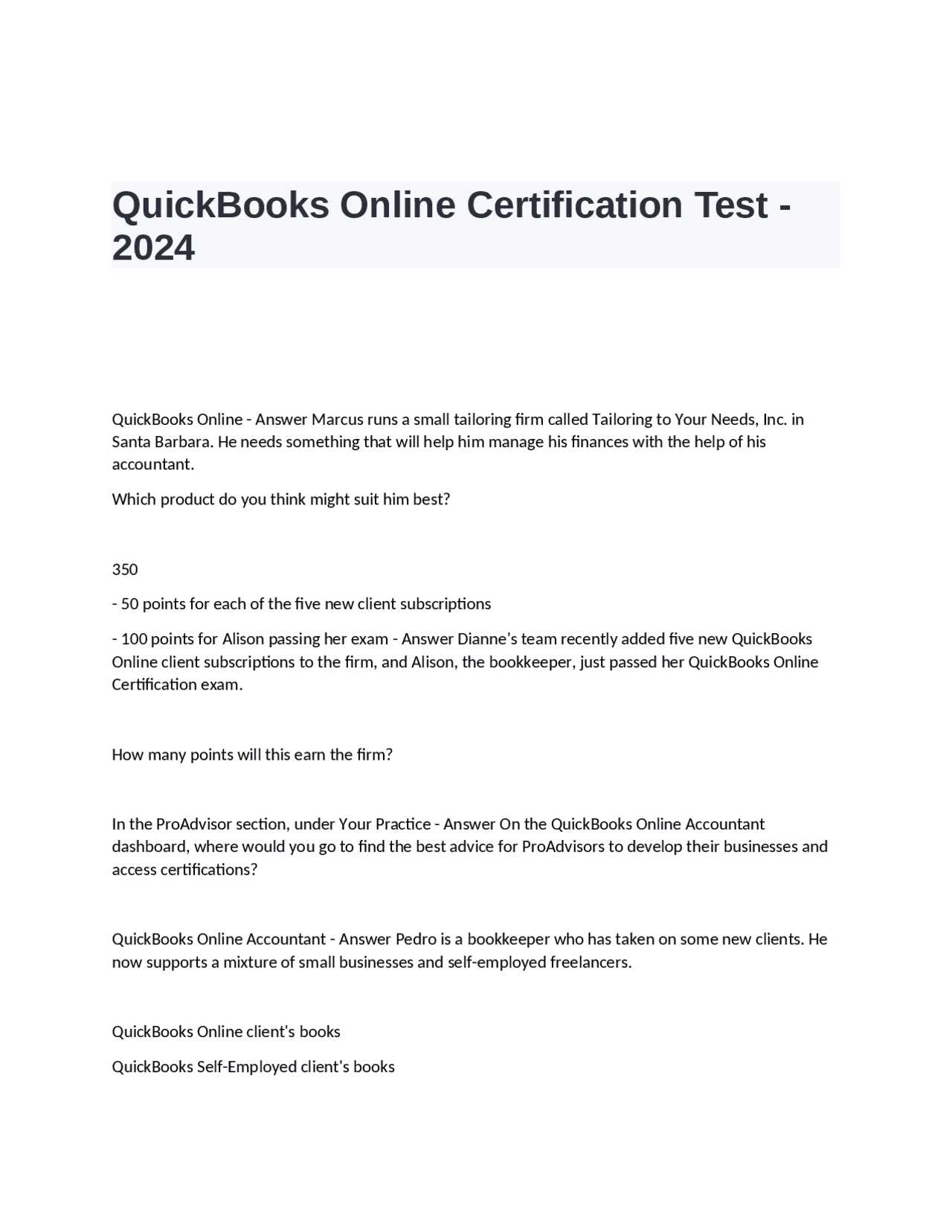 quickbooks online exam answers 2025