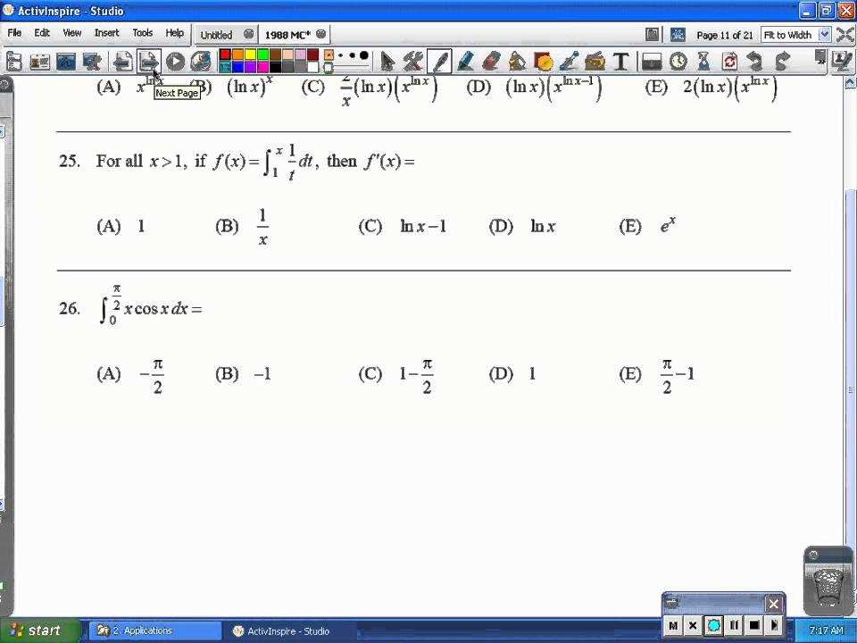 1988 ap calculus ab multiple choice answers