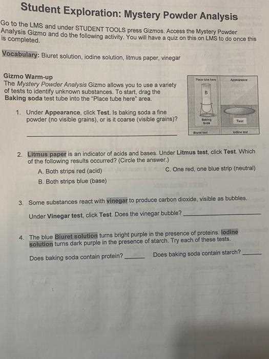 mystery powder analysis gizmo answer key