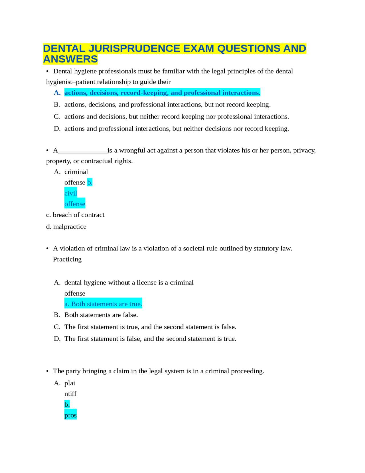 jurisprudence exam answers kentucky