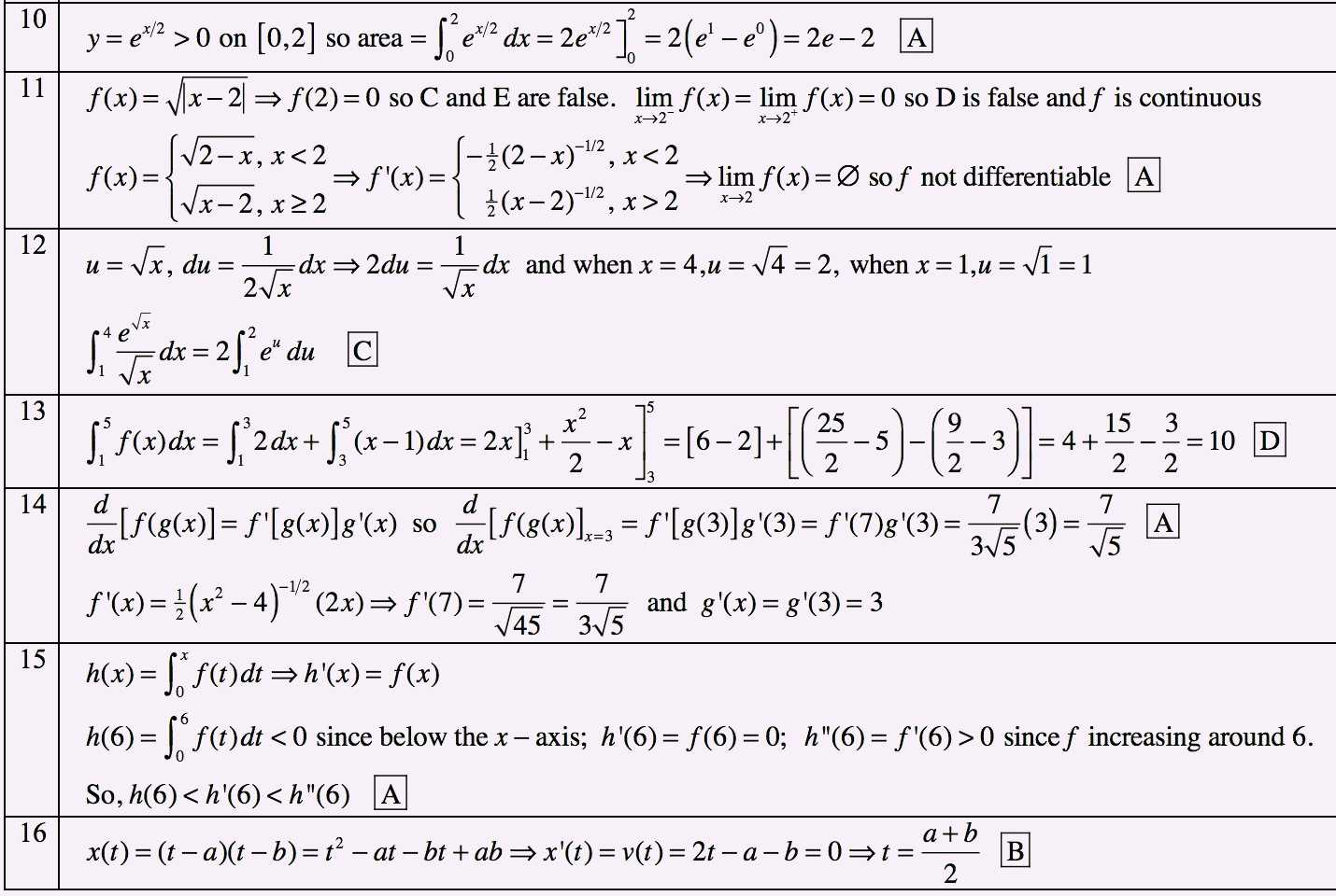 1985 ap calculus ab multiple choice answers