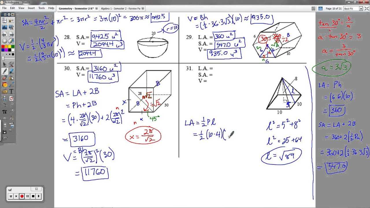 geometry second semester final exam answer key