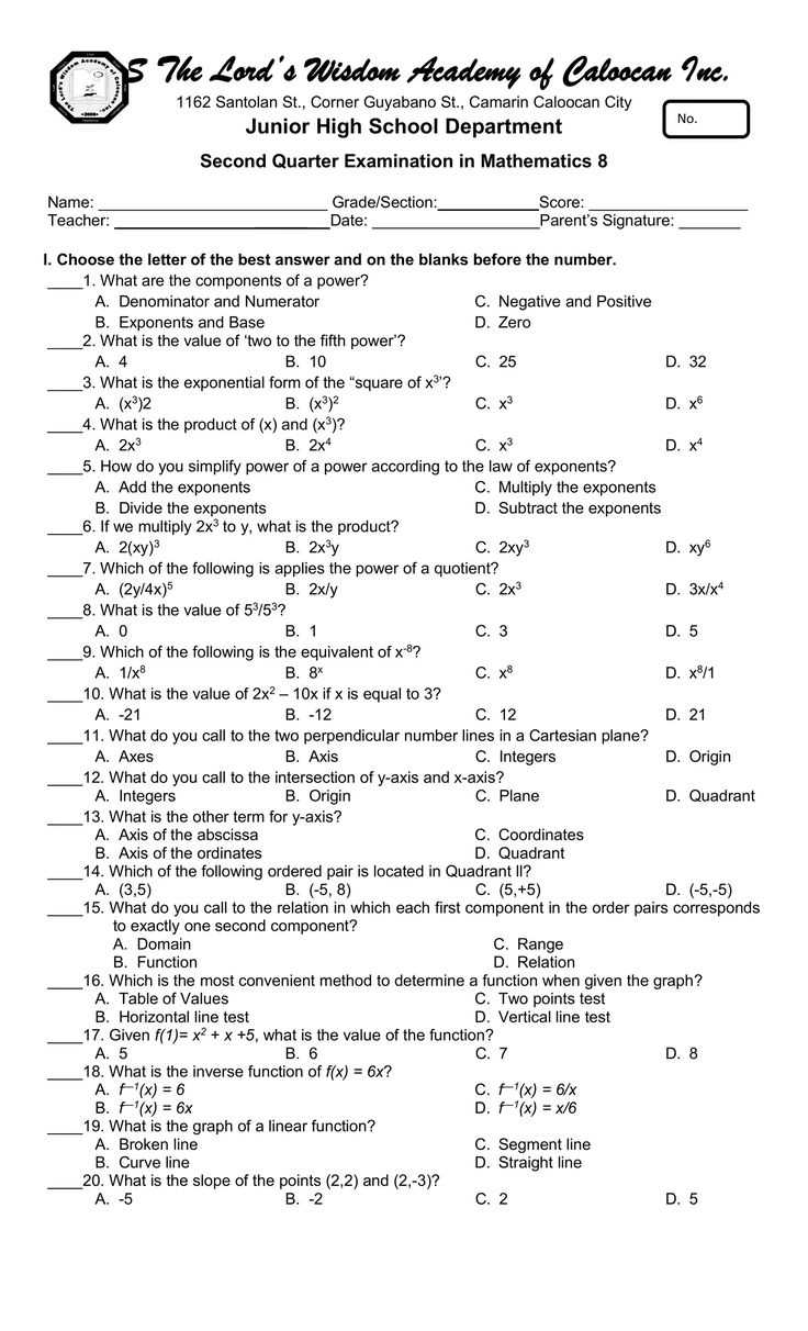 8th grade final exam math