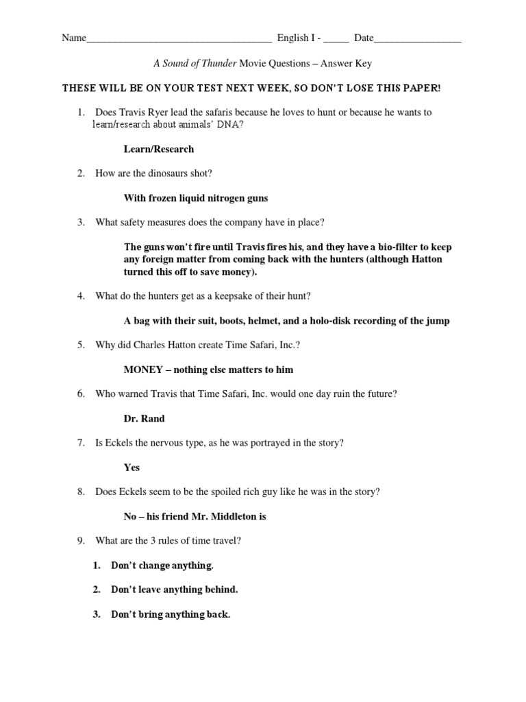 a sound of thunder study guide answers