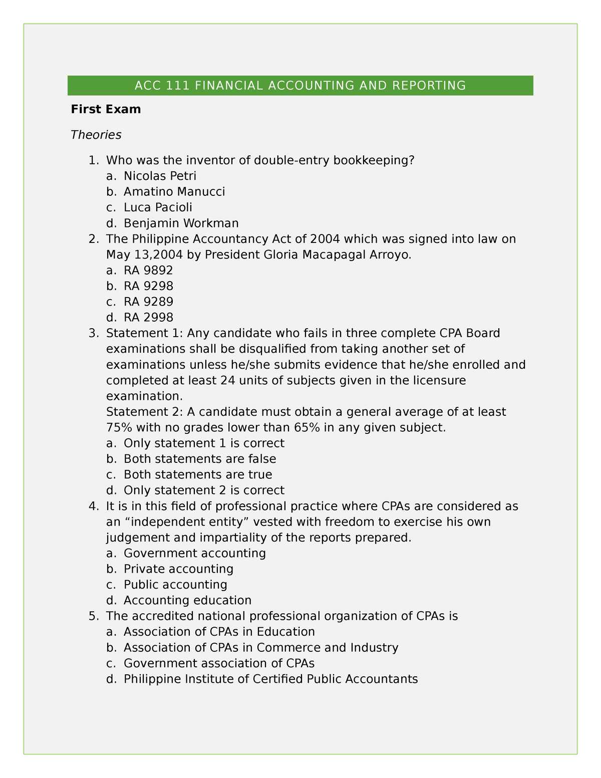 acc111 exam one answer key