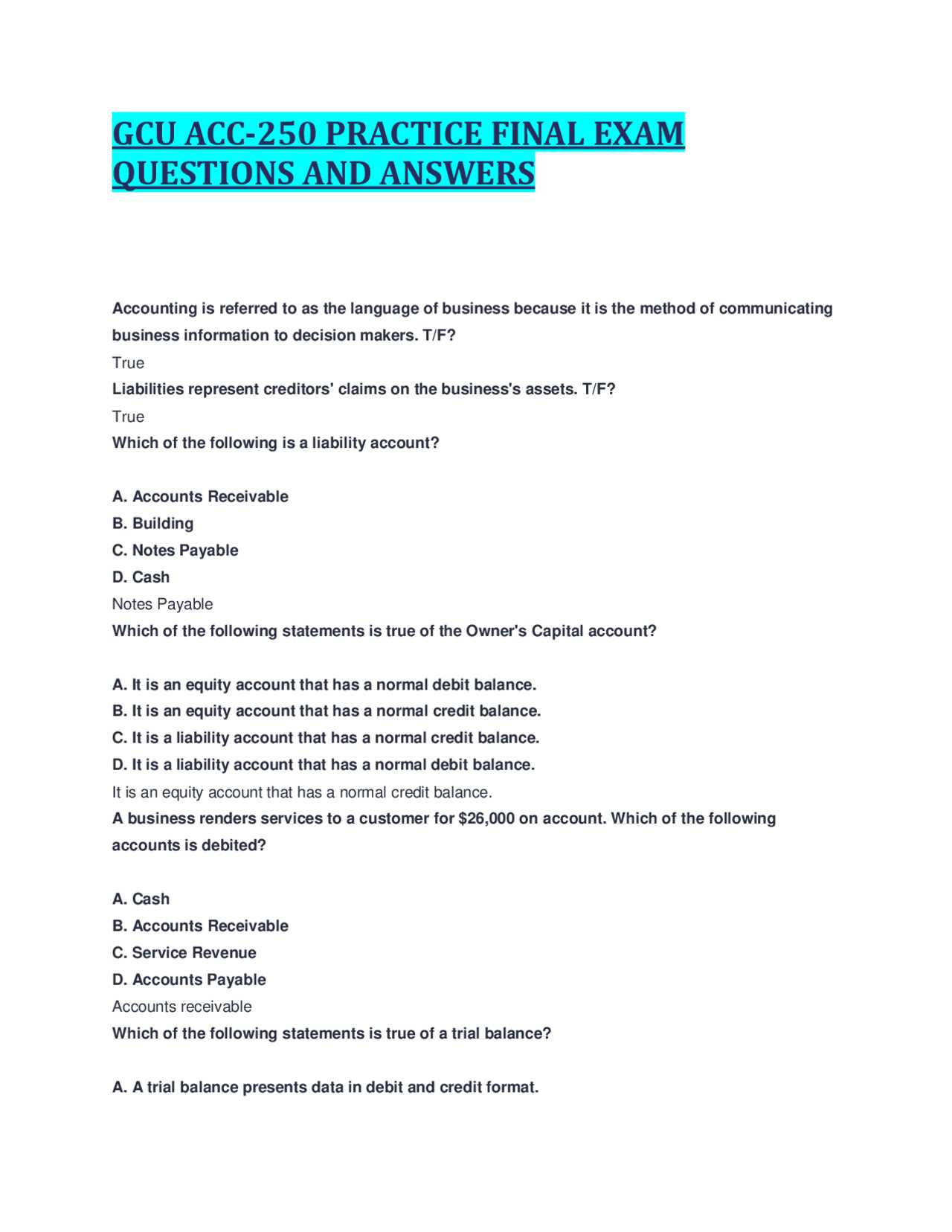 accounting final exam questions and answers