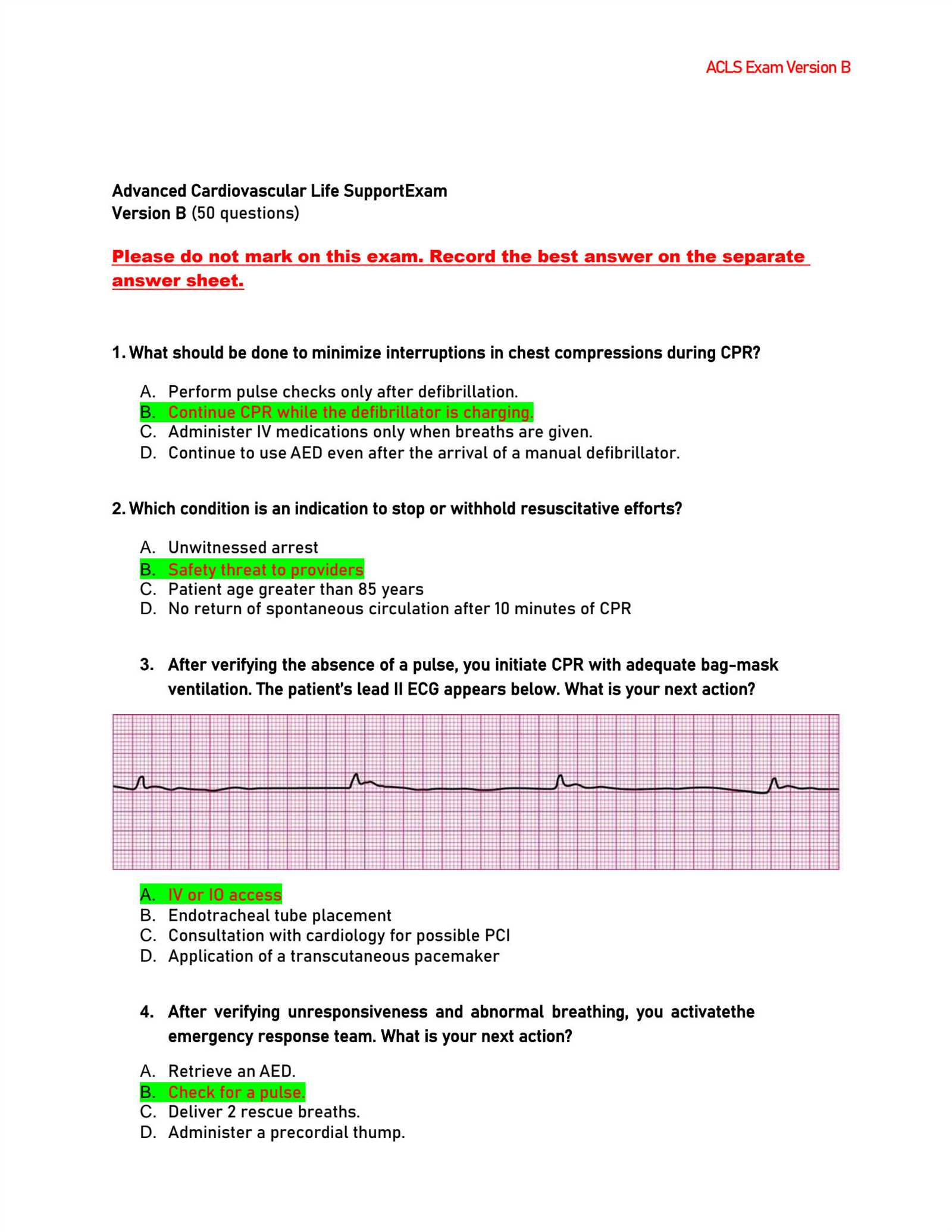 acls exam questions and answers 2015