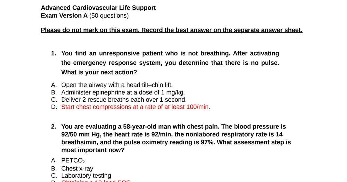 advanced cardiovascular life support exam c answers