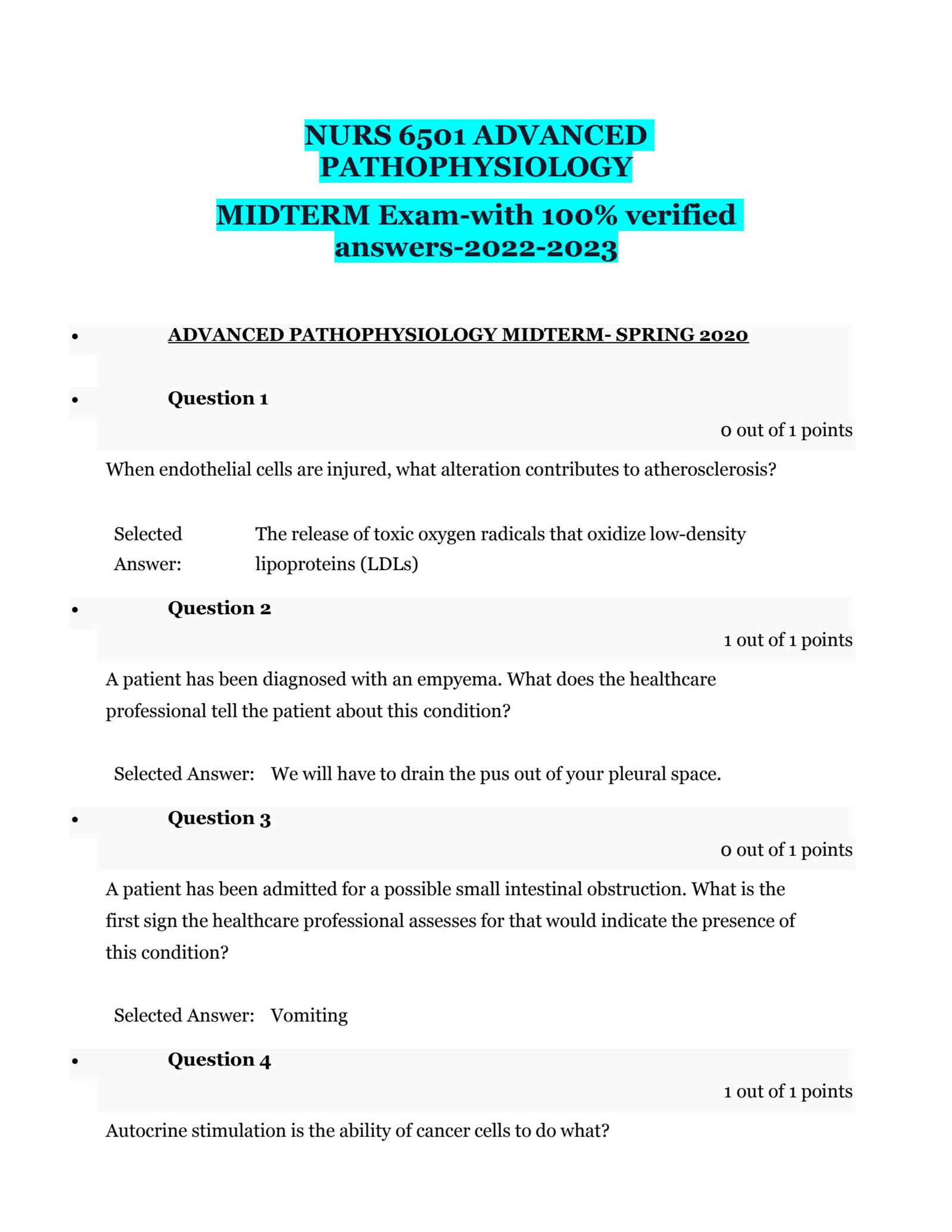 advanced pathophysiology final exam questions and answers