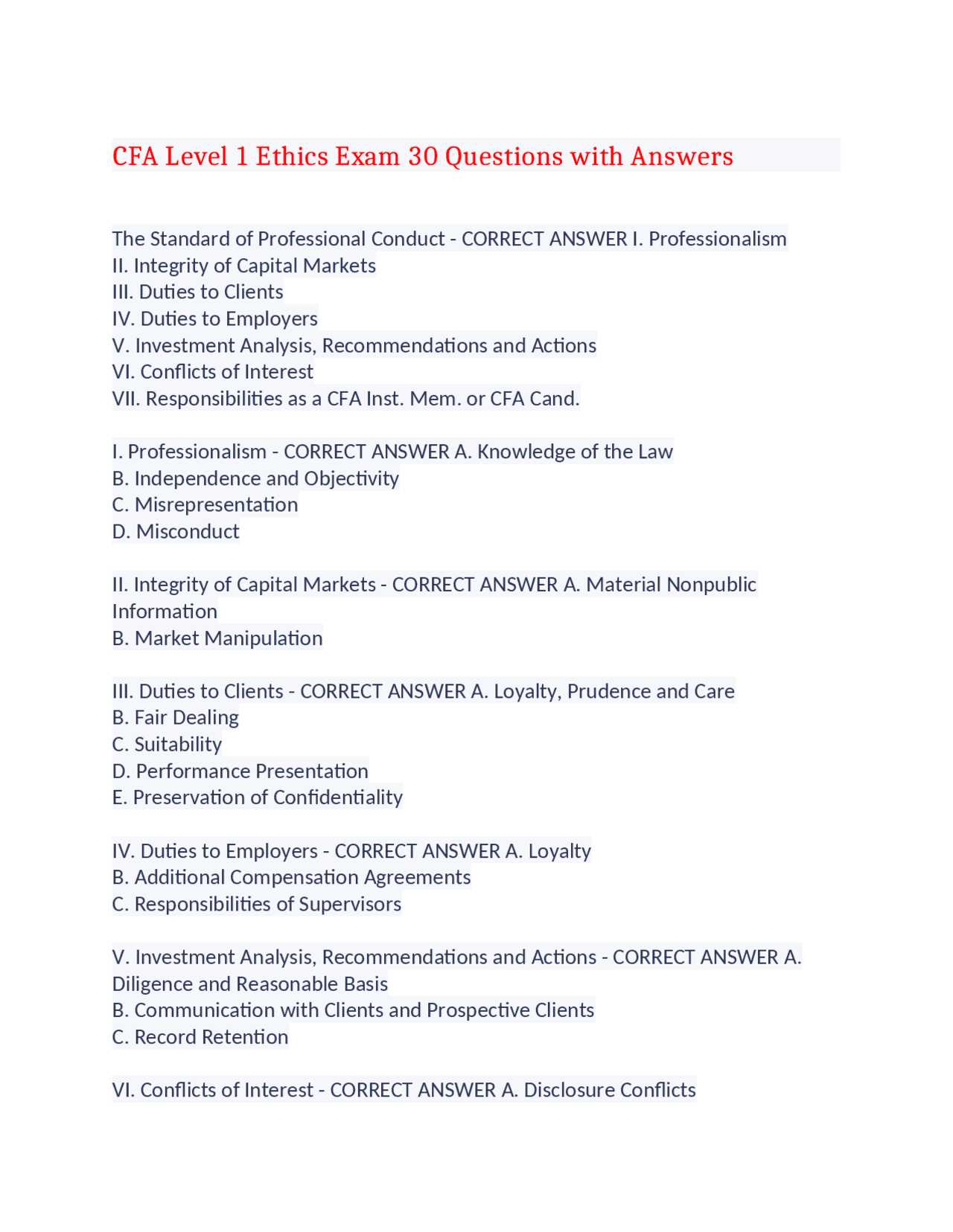 aicpa ethics exam answer key