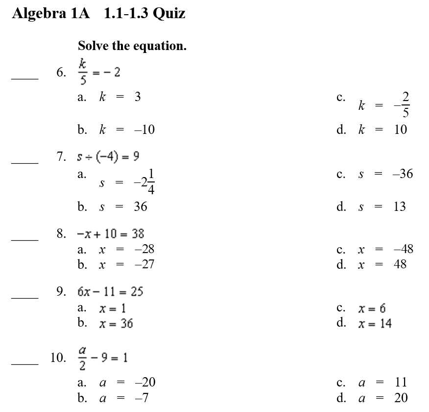 algebra 1 quarter 3 exam answers