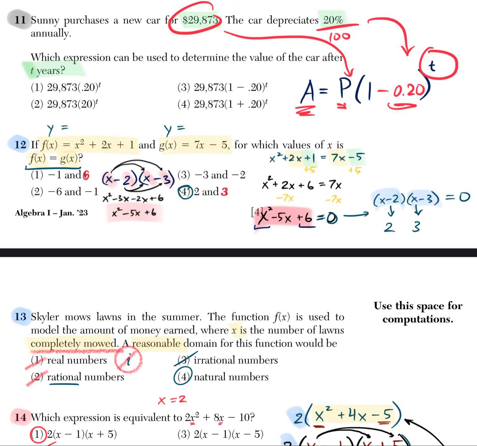 algebra 1 regents january 2025 answers