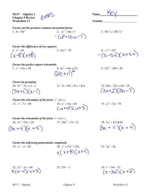 algebra 1 review packet answers