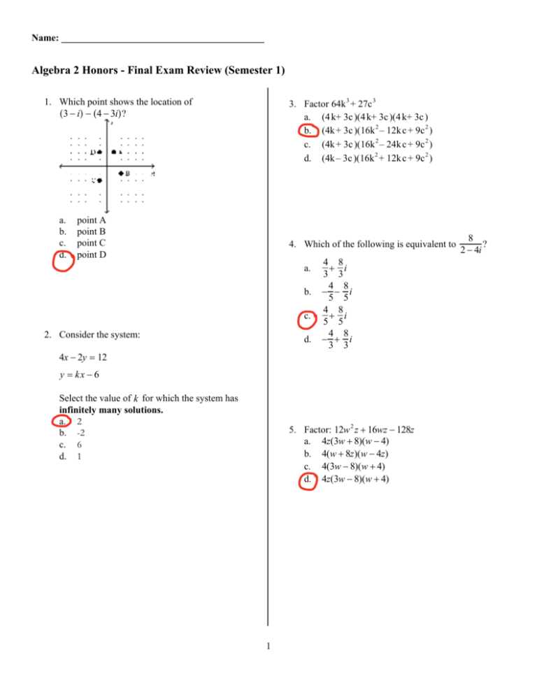 algebra 1 semester 2 final exam answers