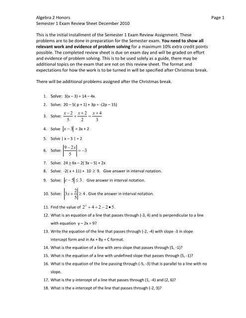 algebra 1 semester 2 final exam answers