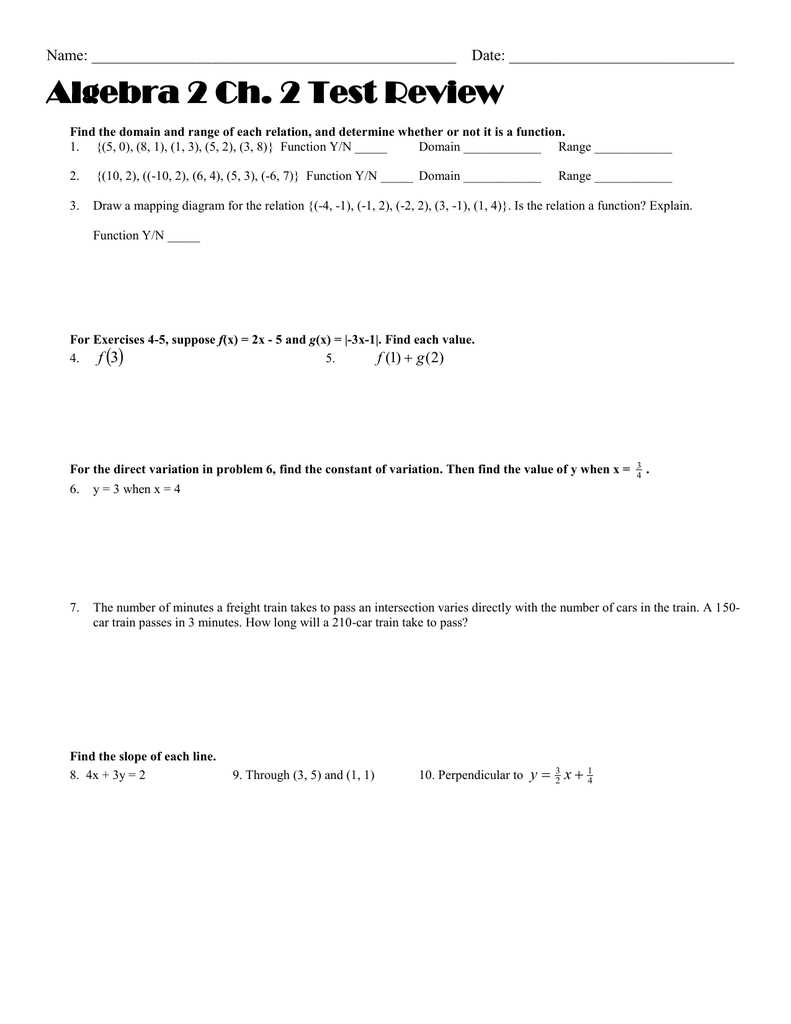 algebra 2 chapter 2 test review answers