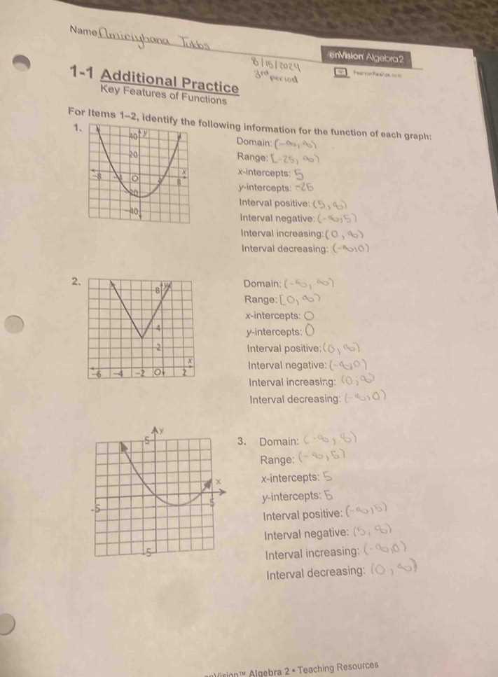 algebra 2 extra practice answers