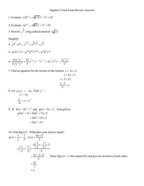 algebra 2 final exam review semester 2