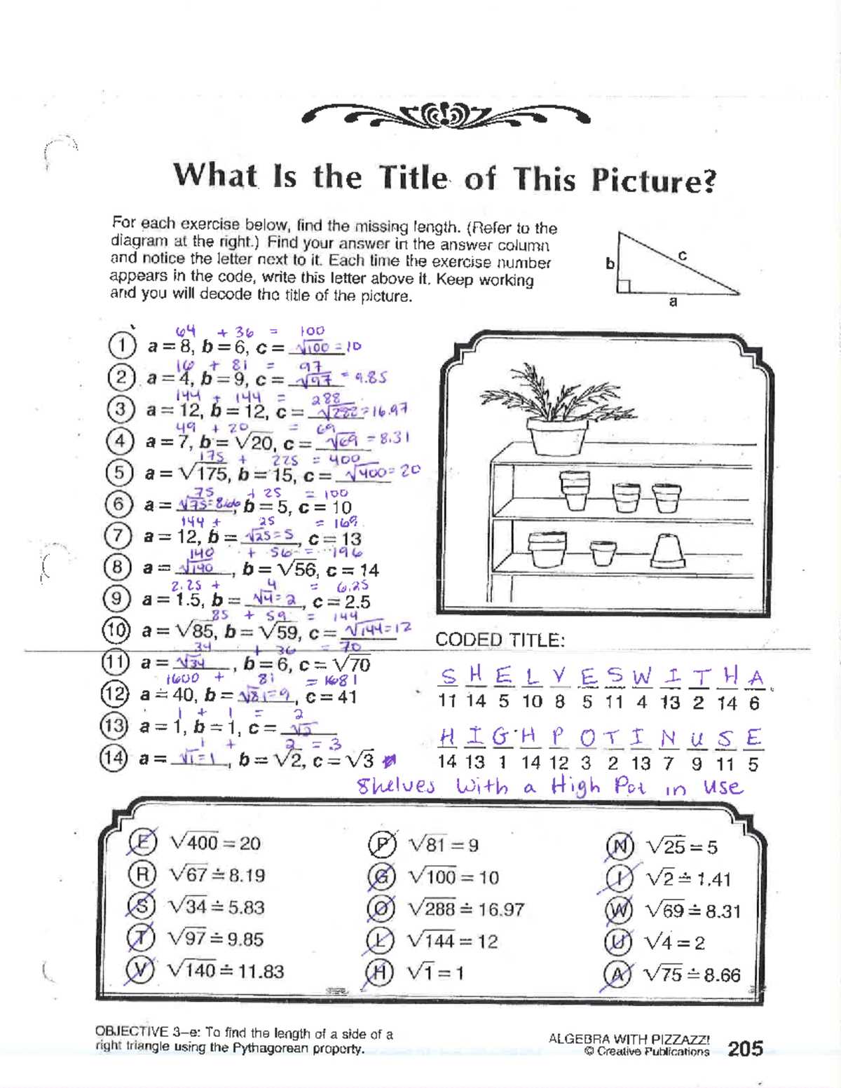 algebra with pizzazz answer key page 149