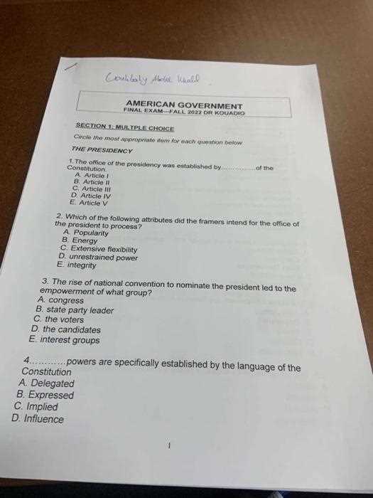 american government semester exam answers