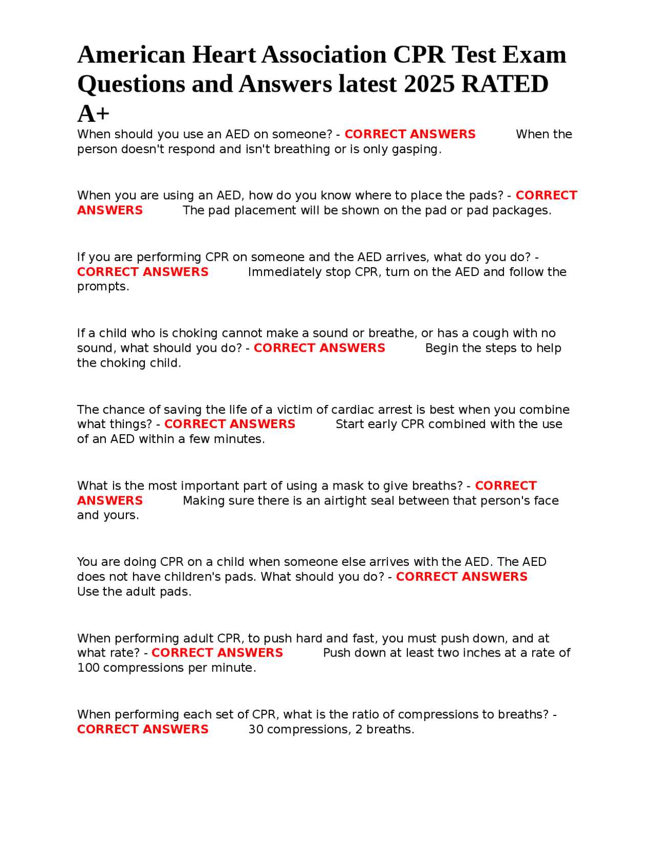 american heart association pretest answers