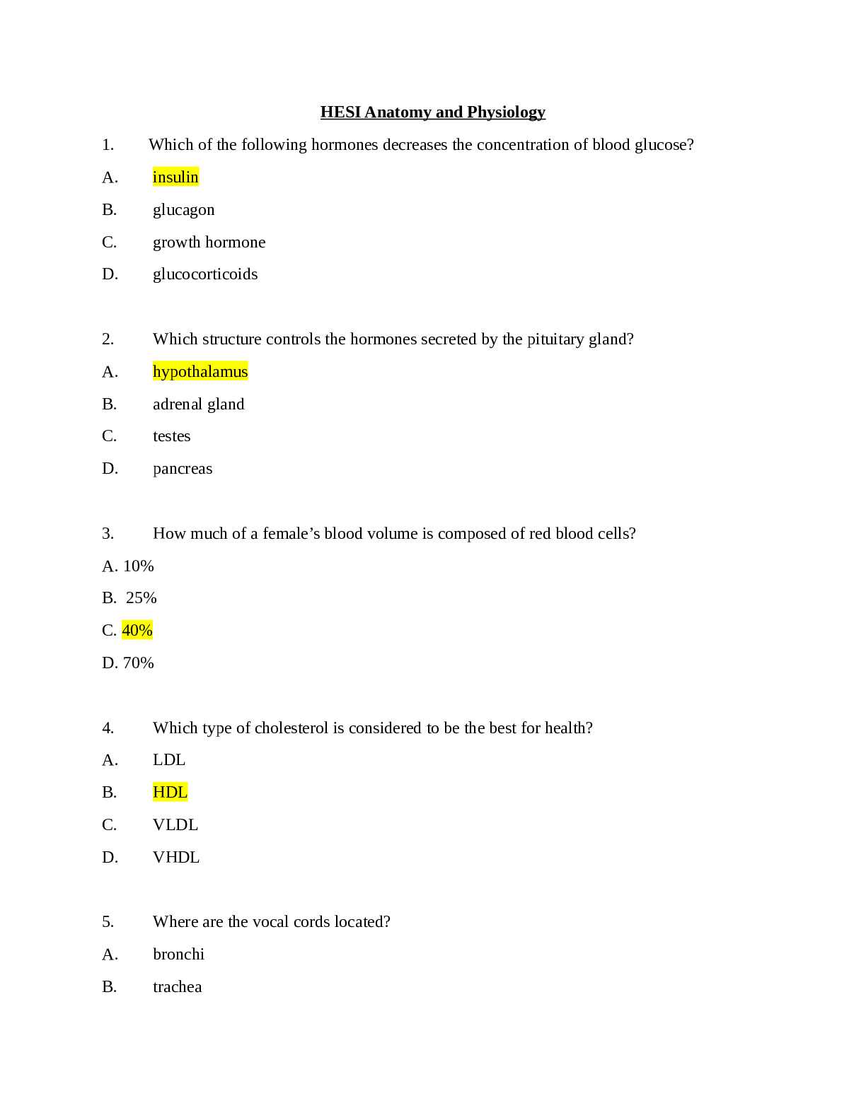 anatomy and physiology exam questions