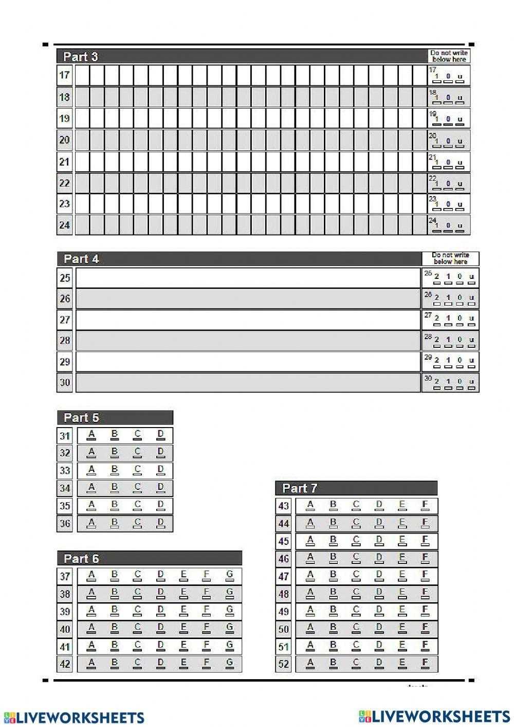 answer sheet exam