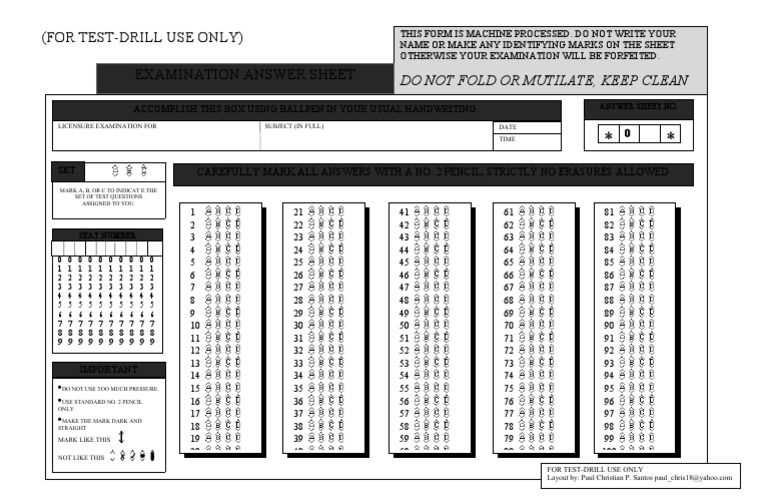 answer sheet exam