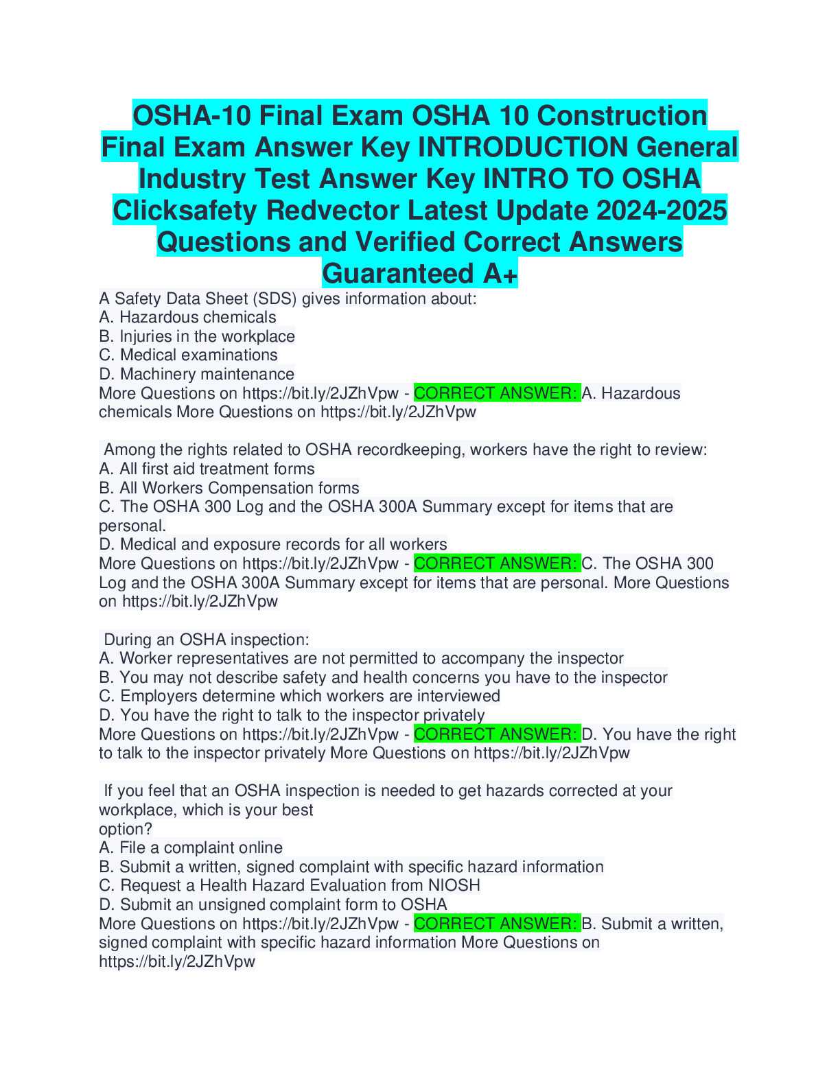 answers to osha 10 final exam