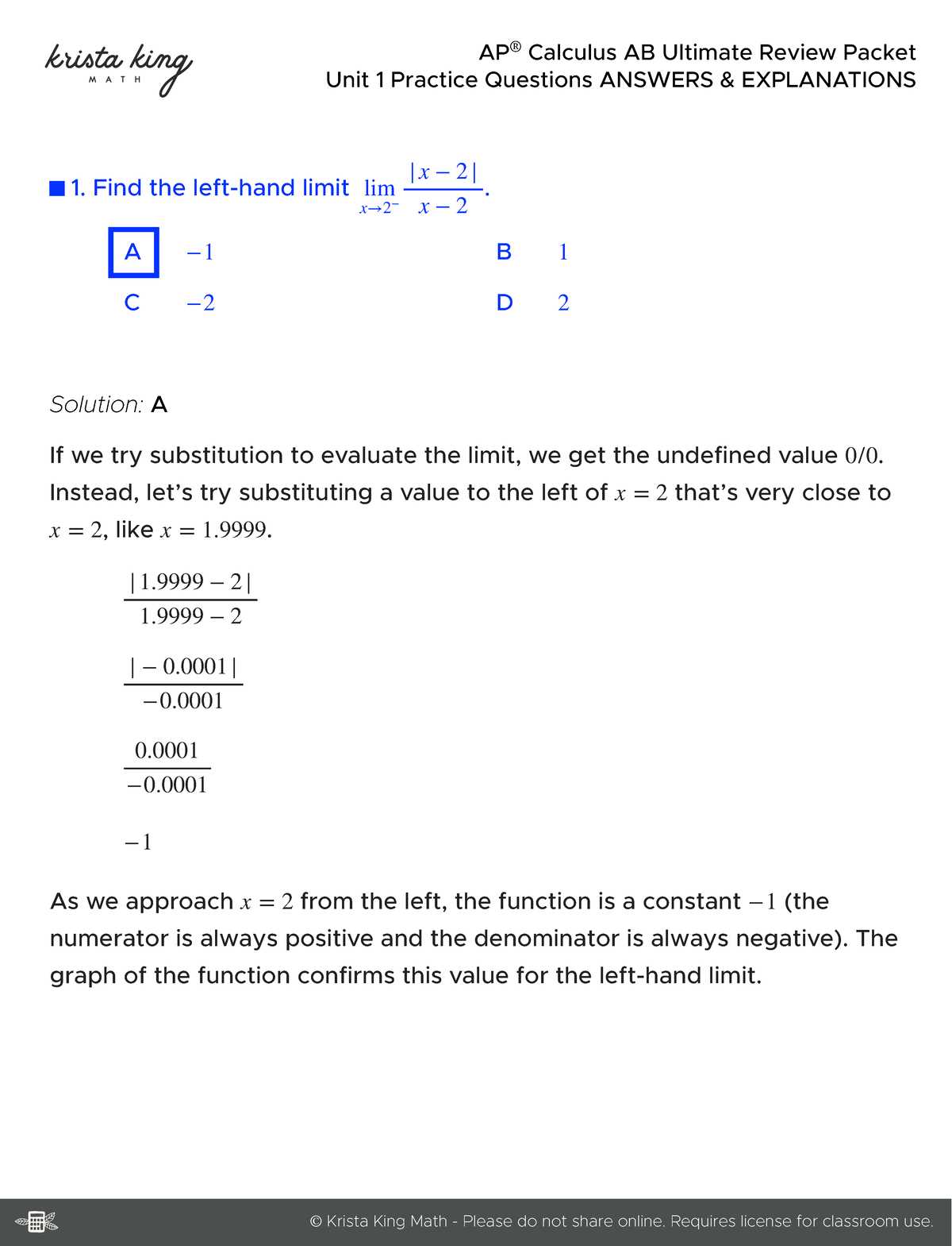 ap calculus ab practice test 1 answers