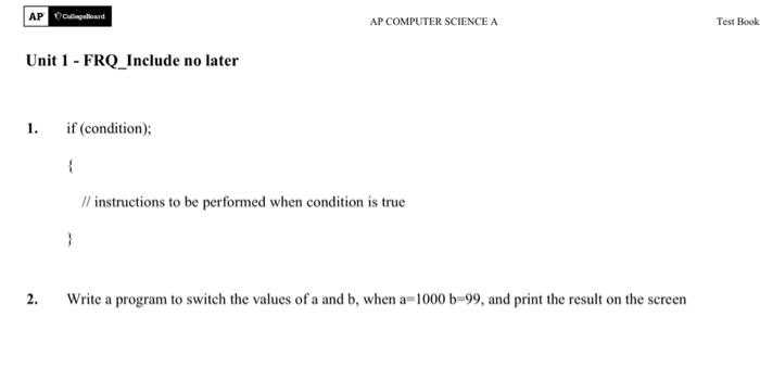 ap computer science unit 1 exam answers