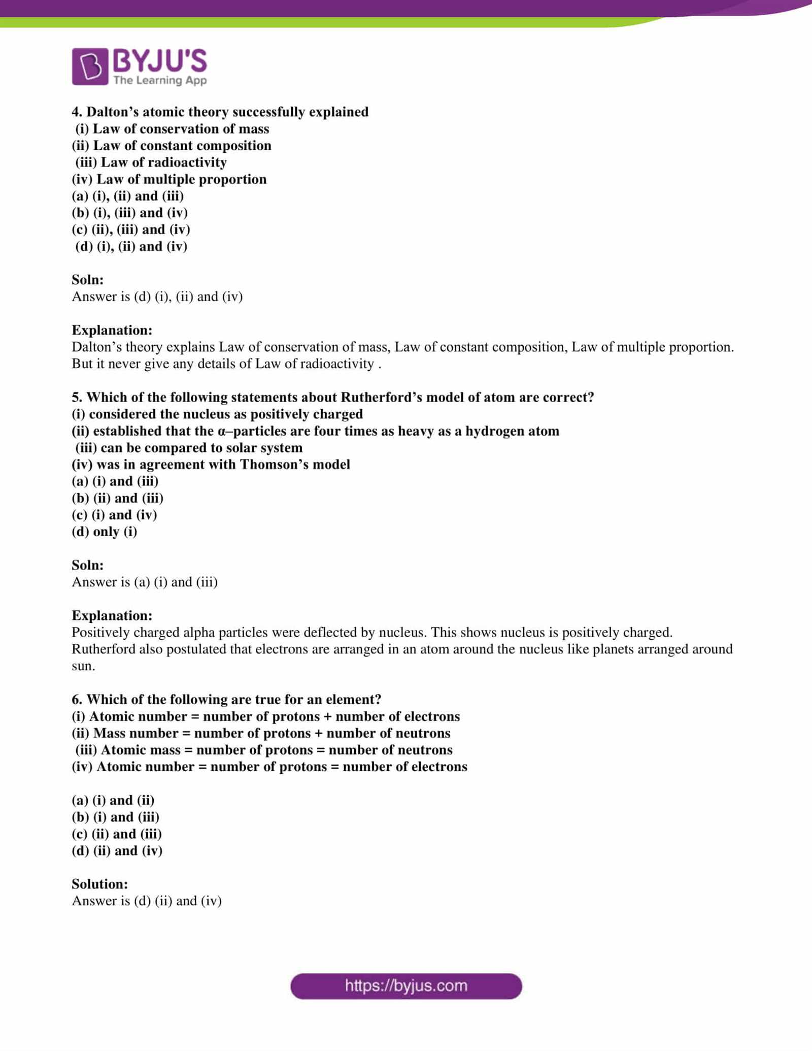 atomic theory exam answers