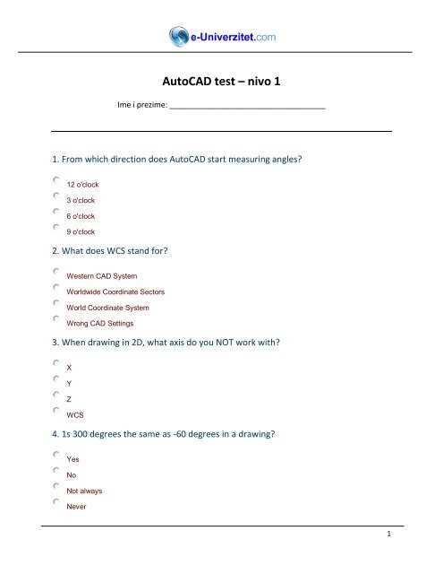 autocad exam questions and answers